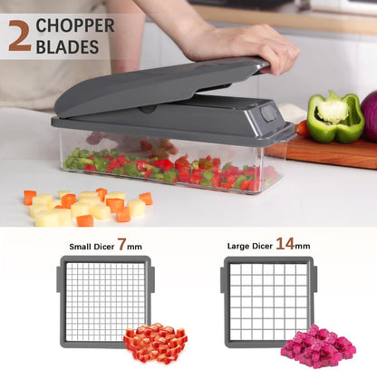 Professional Multifunctional Vegetable Chopper Pro Food Chopper with Food Storage Containers, Mandoline Slicer Onion Dicer Fruit Cutter, Kitchen Gadgets and Home Essentials(7 in 1, Black)