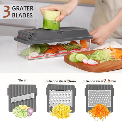 Professional Multifunctional Vegetable Chopper Pro Food Chopper with Food Storage Containers, Mandoline Slicer Onion Dicer Fruit Cutter, Kitchen Gadgets and Home Essentials(7 in 1, Black)
