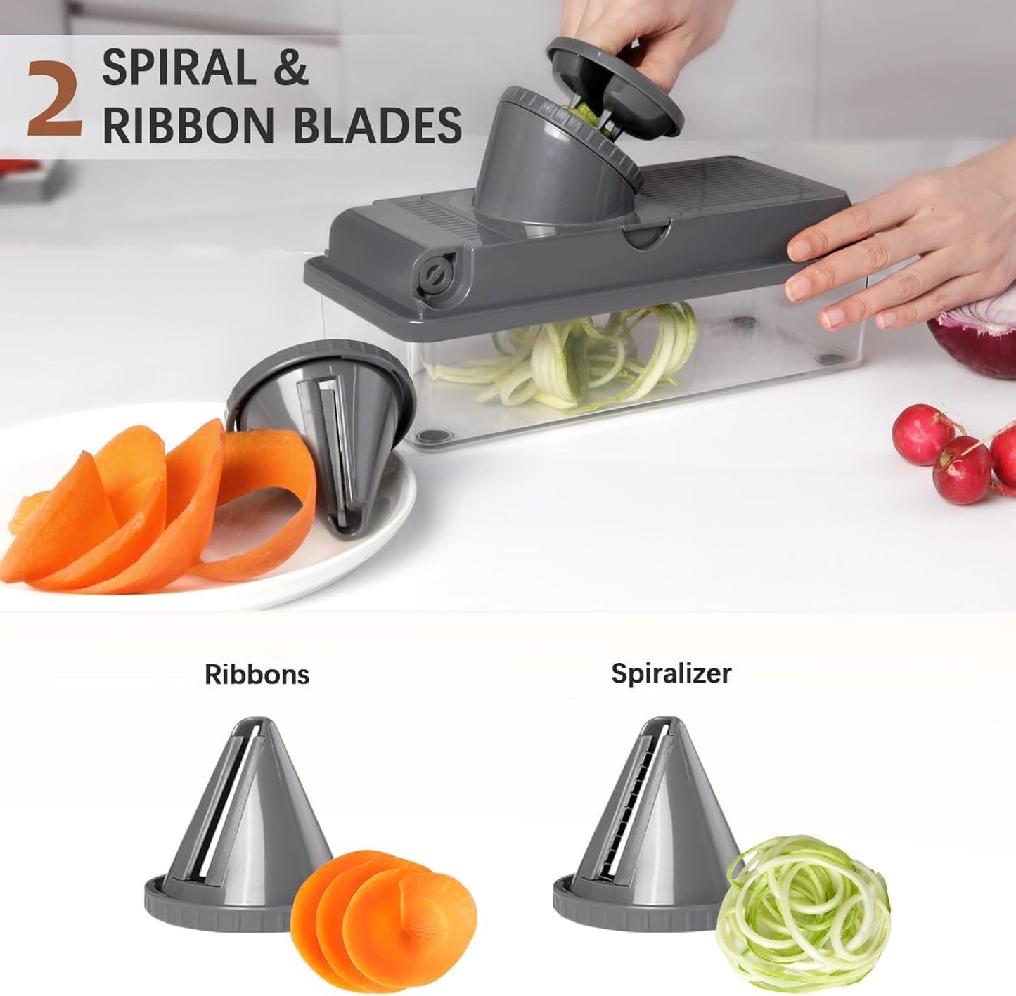 Professional Multifunctional Vegetable Chopper Pro Food Chopper with Food Storage Containers, Mandoline Slicer Onion Dicer Fruit Cutter, Kitchen Gadgets and Home Essentials(7 in 1, Black)