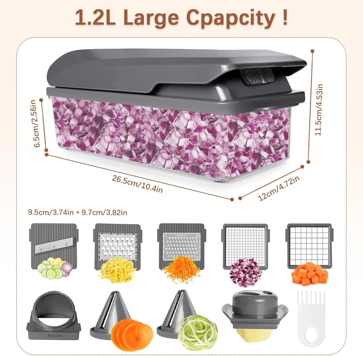 Professional Multifunctional Vegetable Chopper Pro Food Chopper with Food Storage Containers, Mandoline Slicer Onion Dicer Fruit Cutter, Kitchen Gadgets and Home Essentials(7 in 1, Black)