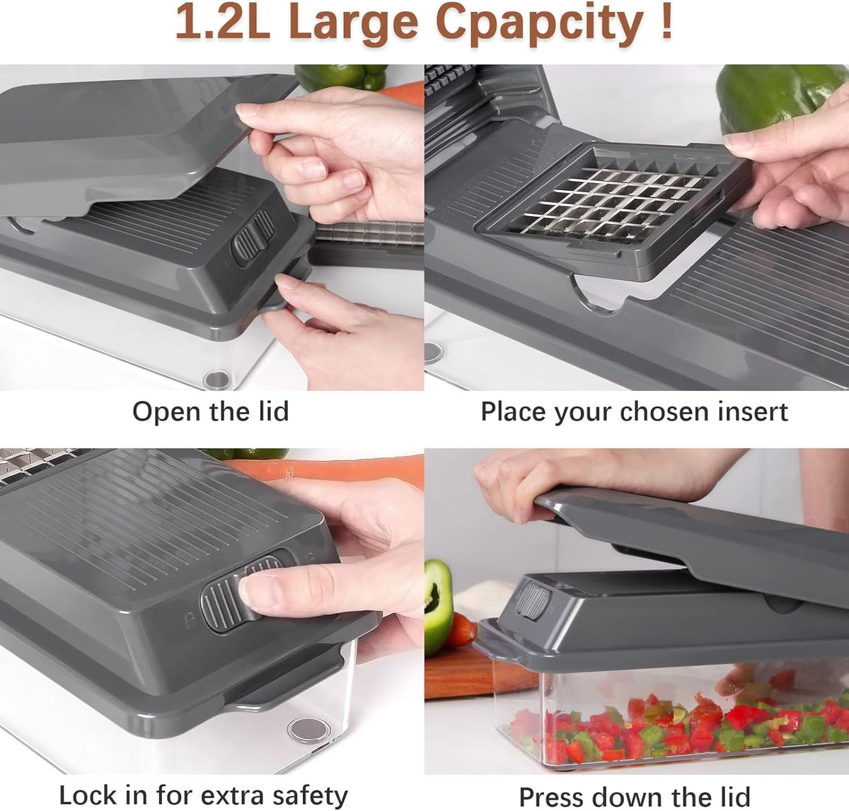 Professional Multifunctional Vegetable Chopper Pro Food Chopper with Food Storage Containers, Mandoline Slicer Onion Dicer Fruit Cutter, Kitchen Gadgets and Home Essentials(7 in 1, Black)