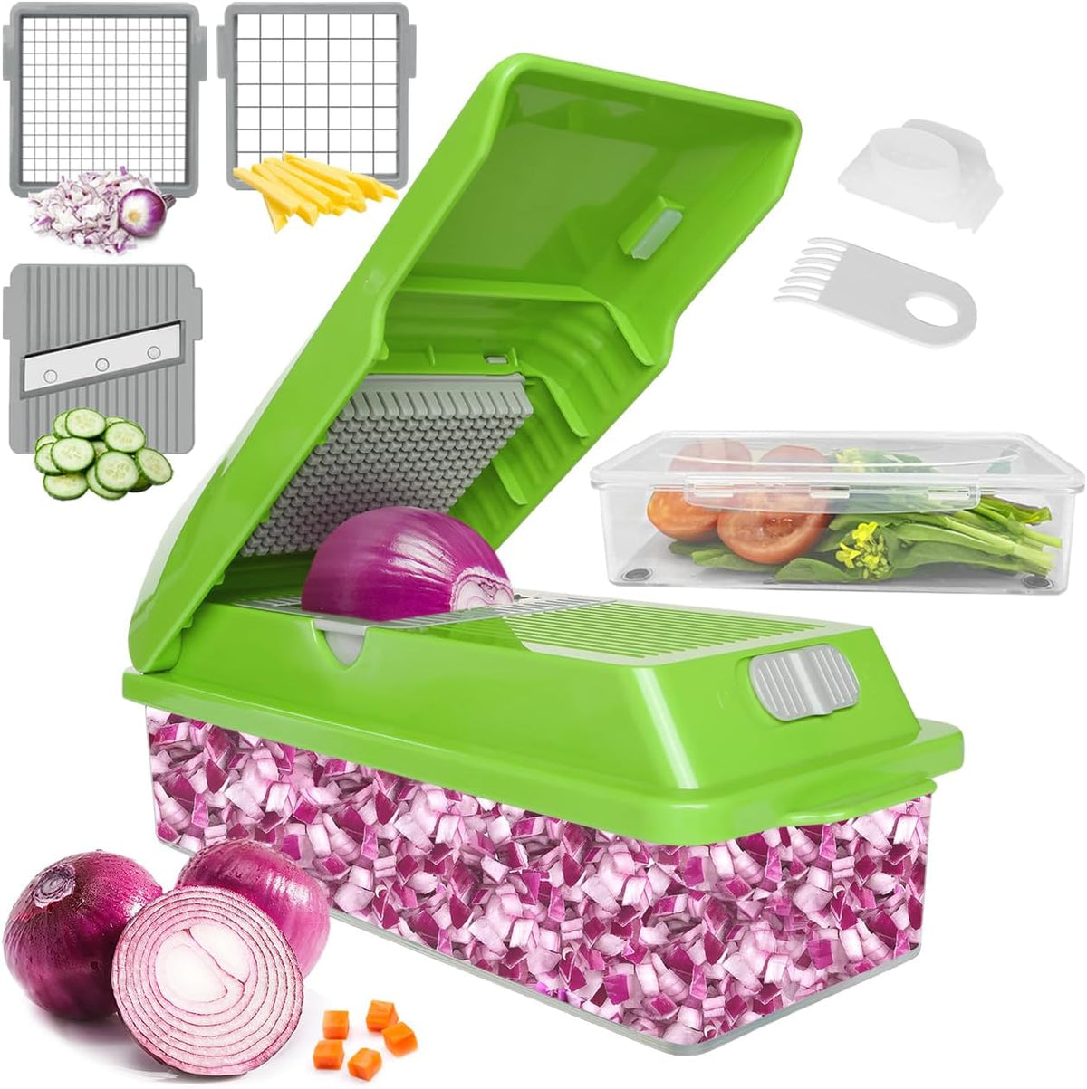 Professional Multifunctional Vegetable Chopper Pro Food Chopper with Food Storage Containers, Mandoline Slicer Onion Dicer Fruit Cutter, Kitchen Gadgets and Home Essentials(7 in 1, Black)