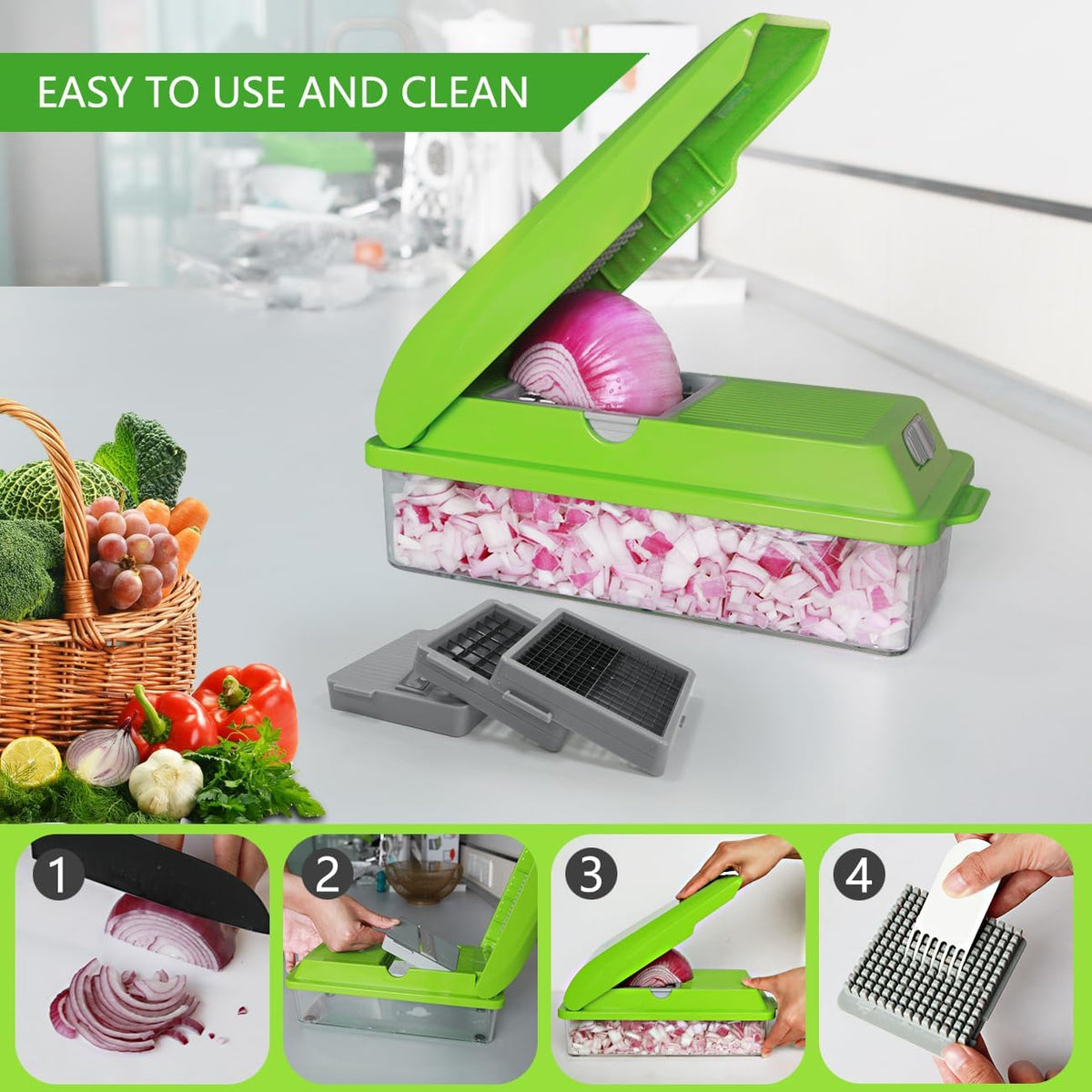 Professional Multifunctional Vegetable Chopper Pro Food Chopper with Food Storage Containers, Mandoline Slicer Onion Dicer Fruit Cutter, Kitchen Gadgets and Home Essentials(7 in 1, Black)