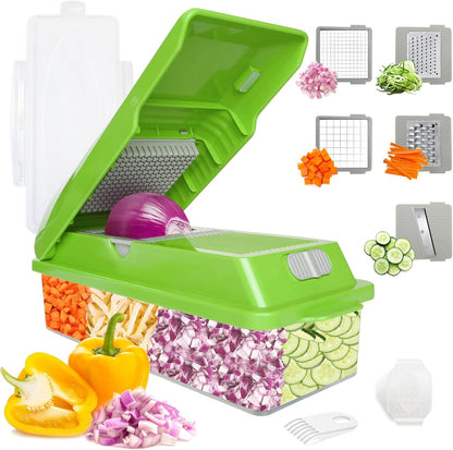 Professional Multifunctional Vegetable Chopper Pro Food Chopper with Food Storage Containers, Mandoline Slicer Onion Dicer Fruit Cutter, Kitchen Gadgets and Home Essentials(7 in 1, Black)