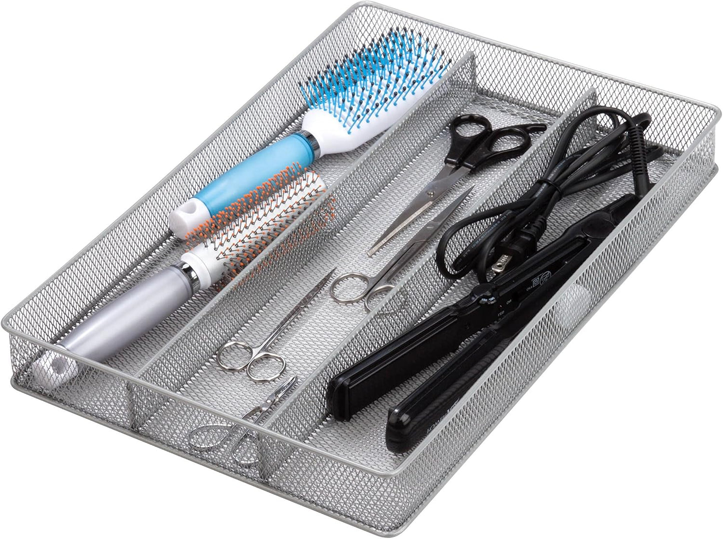 Expandable Steel Mesh Drawer Organizer, 7 Compartments, Silver, Adjustable 11.5 to 20 Inches Wide