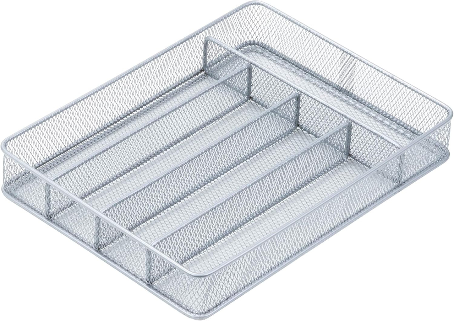 Expandable Steel Mesh Drawer Organizer, 7 Compartments, Silver, Adjustable 11.5 to 20 Inches Wide