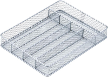 Expandable Steel Mesh Drawer Organizer, 7 Compartments, Silver, Adjustable 11.5 to 20 Inches Wide