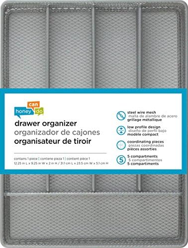 Expandable Steel Mesh Drawer Organizer, 7 Compartments, Silver, Adjustable 11.5 to 20 Inches Wide