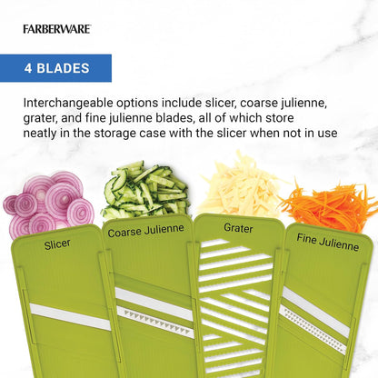 Professional Mandoline Slicer with Storage Case, White and Green