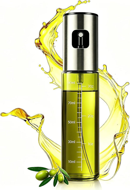 oil sprayer for cooking,olive oil sprayer100ml Light-Blocking Glass, Silver | Portion control mist for air fryer, salad, BBQ, refillable & reusable, fine mist olive oil kitchen sprayer, anti-drip