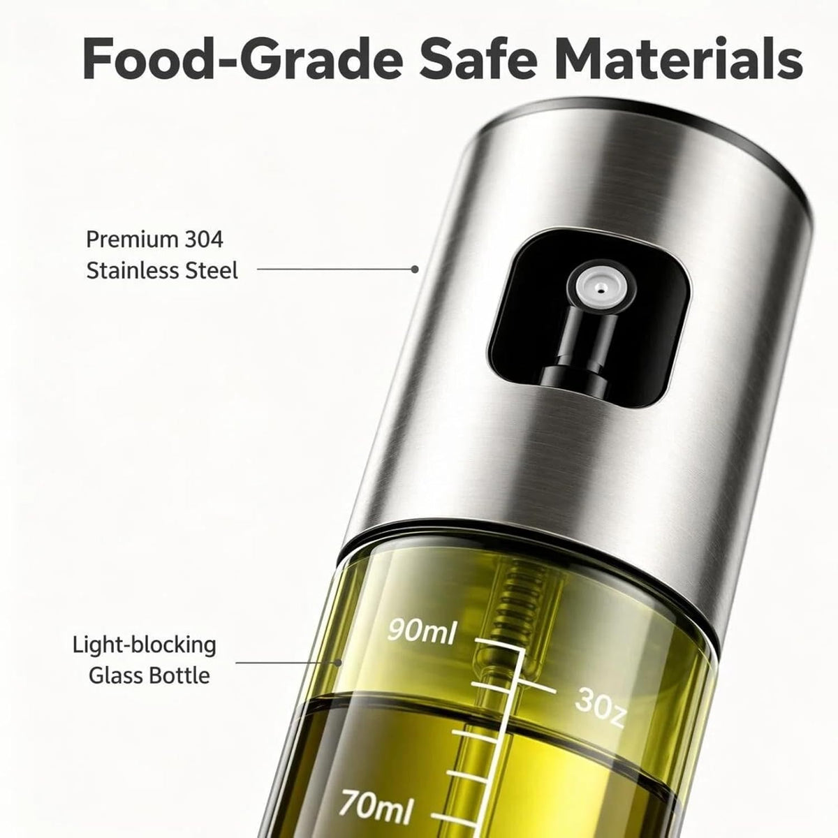 oil sprayer for cooking,olive oil sprayer100ml Light-Blocking Glass, Silver | Portion control mist for air fryer, salad, BBQ, refillable & reusable, fine mist olive oil kitchen sprayer, anti-drip
