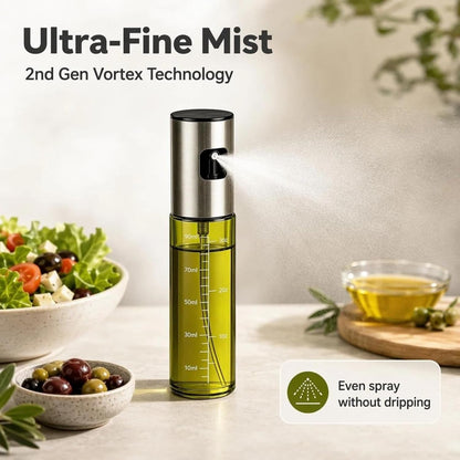oil sprayer for cooking,olive oil sprayer100ml Light-Blocking Glass, Silver | Portion control mist for air fryer, salad, BBQ, refillable & reusable, fine mist olive oil kitchen sprayer, anti-drip