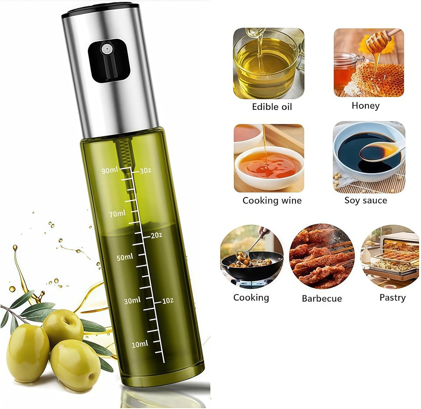 oil sprayer for cooking,olive oil sprayer100ml Light-Blocking Glass, Silver | Portion control mist for air fryer, salad, BBQ, refillable & reusable, fine mist olive oil kitchen sprayer, anti-drip