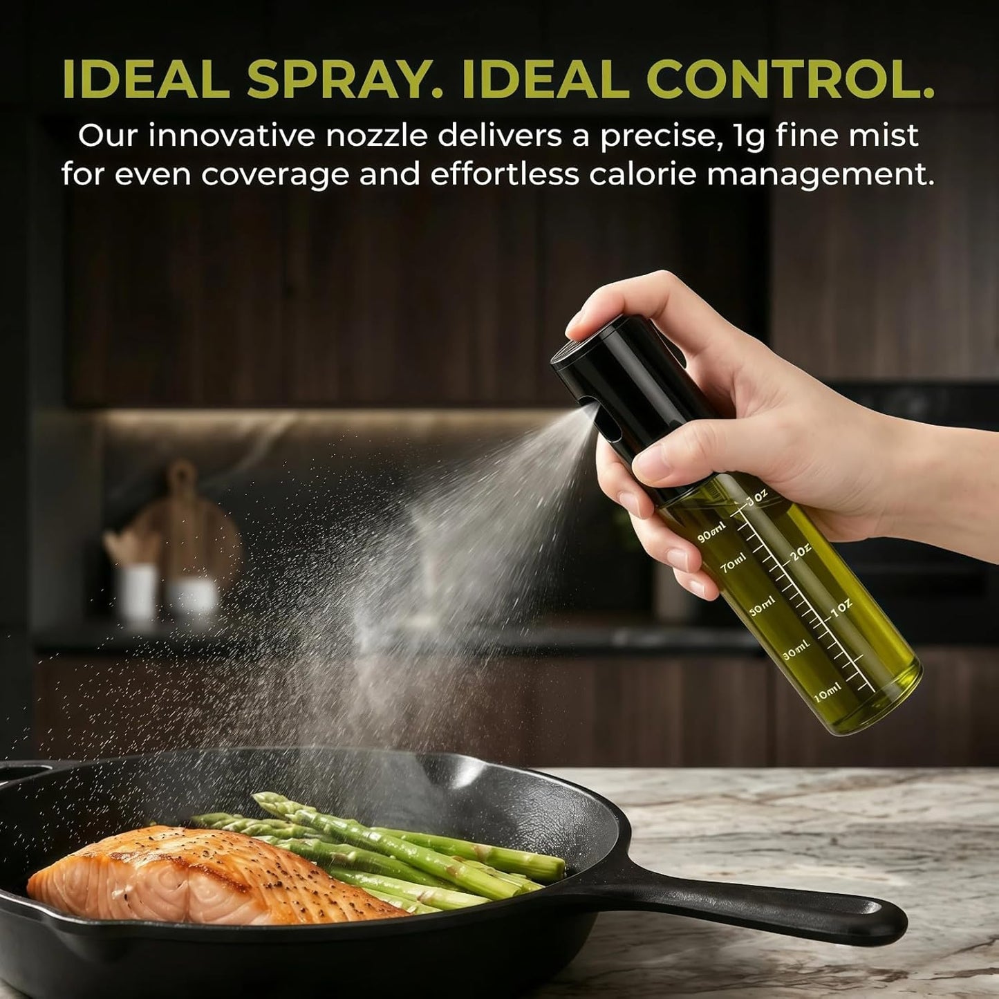 oil sprayer for cooking,olive oil sprayer100ml Light-Blocking Glass, Silver | Portion control mist for air fryer, salad, BBQ, refillable & reusable, fine mist olive oil kitchen sprayer, anti-drip