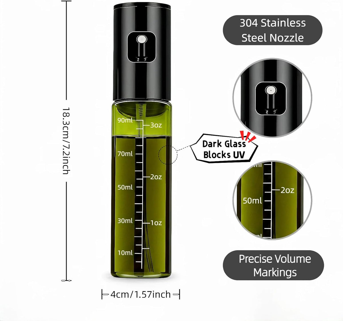 oil sprayer for cooking,olive oil sprayer100ml Light-Blocking Glass, Silver | Portion control mist for air fryer, salad, BBQ, refillable & reusable, fine mist olive oil kitchen sprayer, anti-drip