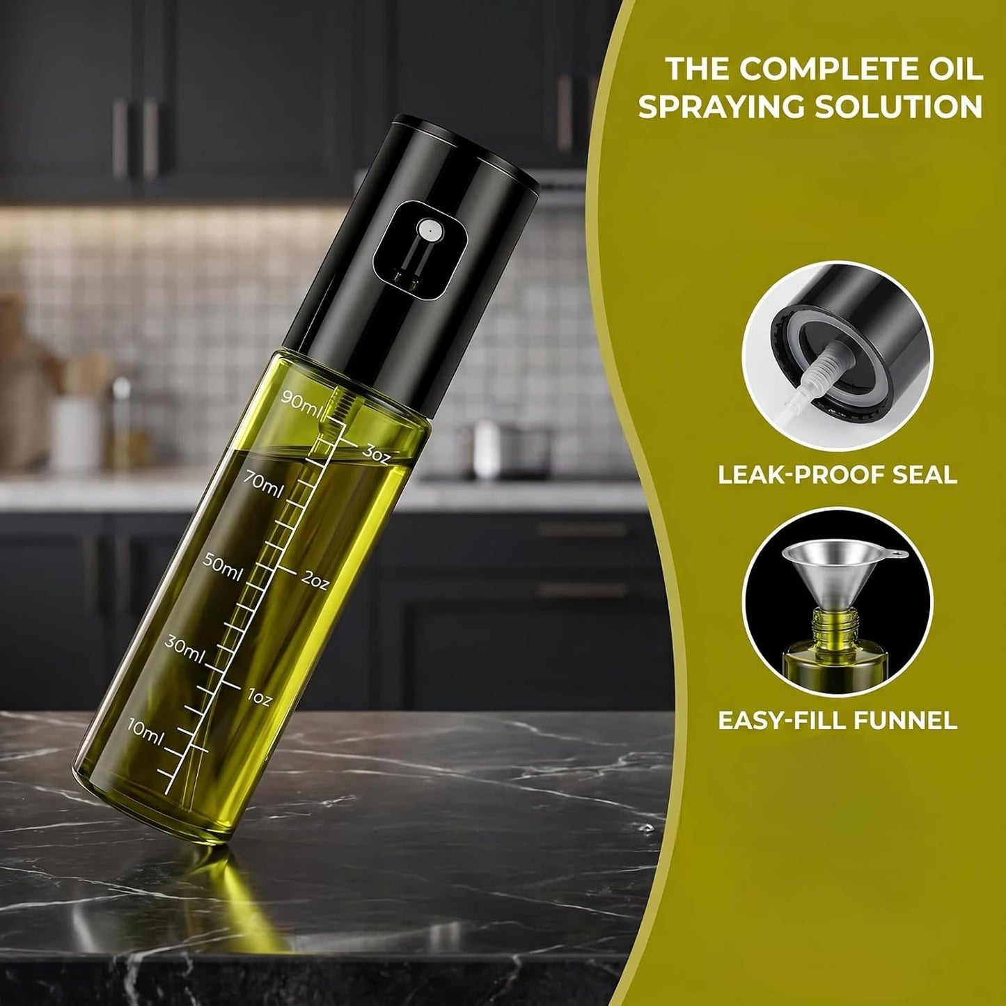 oil sprayer for cooking,olive oil sprayer100ml Light-Blocking Glass, Silver | Portion control mist for air fryer, salad, BBQ, refillable & reusable, fine mist olive oil kitchen sprayer, anti-drip