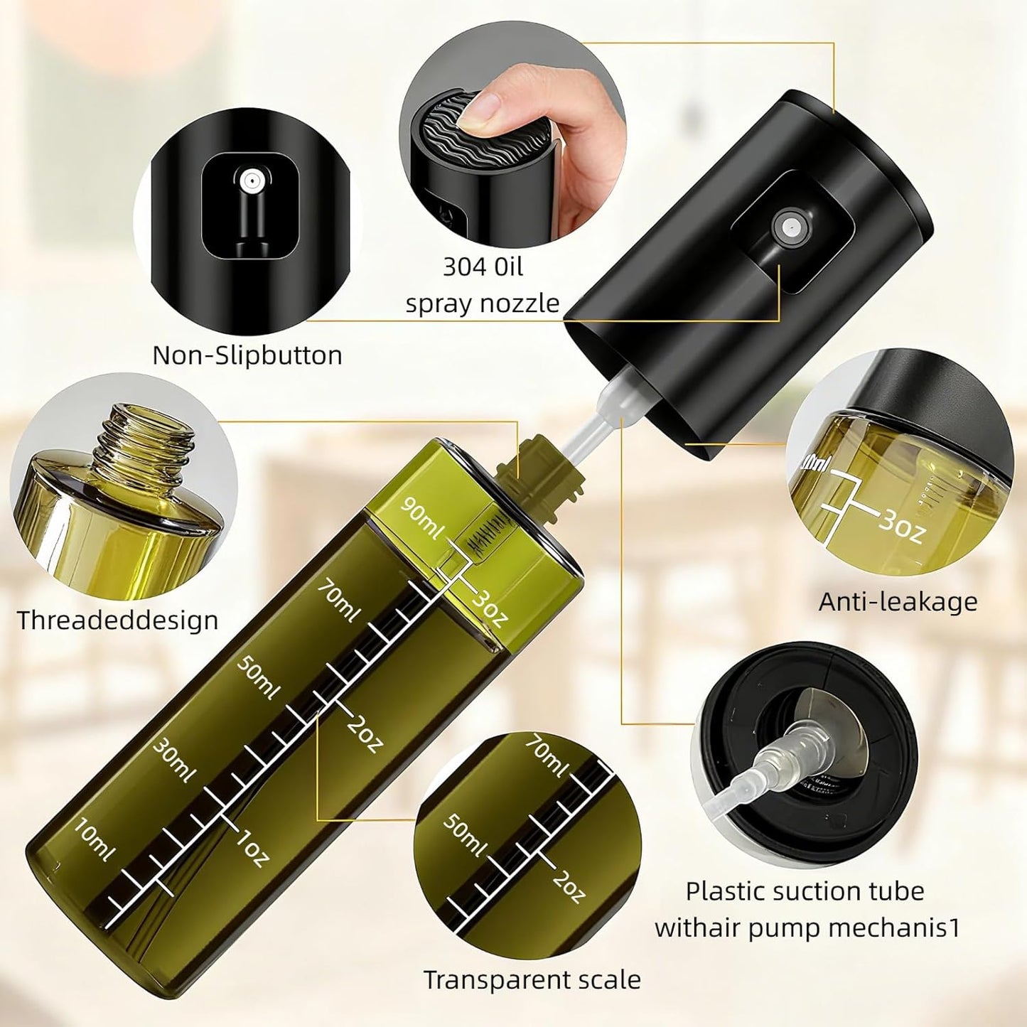 oil sprayer for cooking,olive oil sprayer100ml Light-Blocking Glass, Silver | Portion control mist for air fryer, salad, BBQ, refillable & reusable, fine mist olive oil kitchen sprayer, anti-drip
