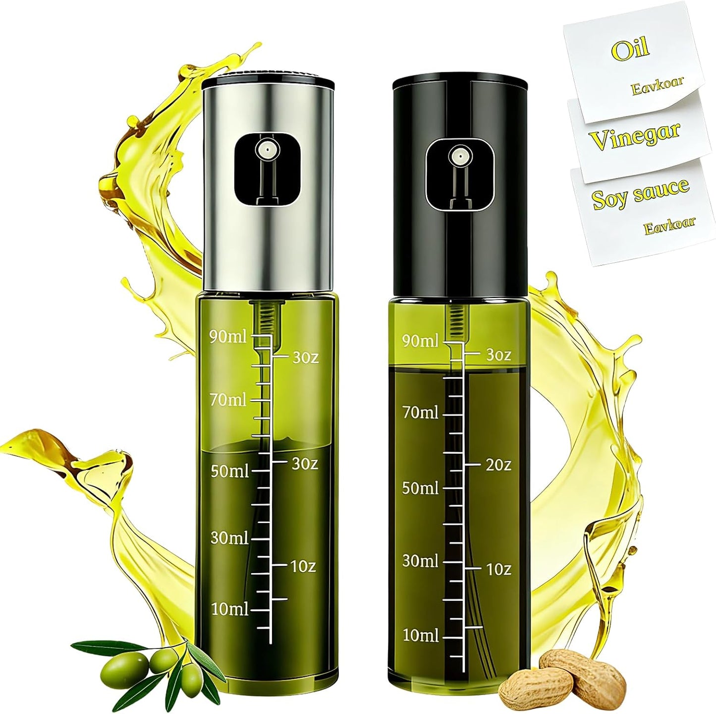 oil sprayer for cooking,olive oil sprayer100ml Light-Blocking Glass, Silver | Portion control mist for air fryer, salad, BBQ, refillable & reusable, fine mist olive oil kitchen sprayer, anti-drip