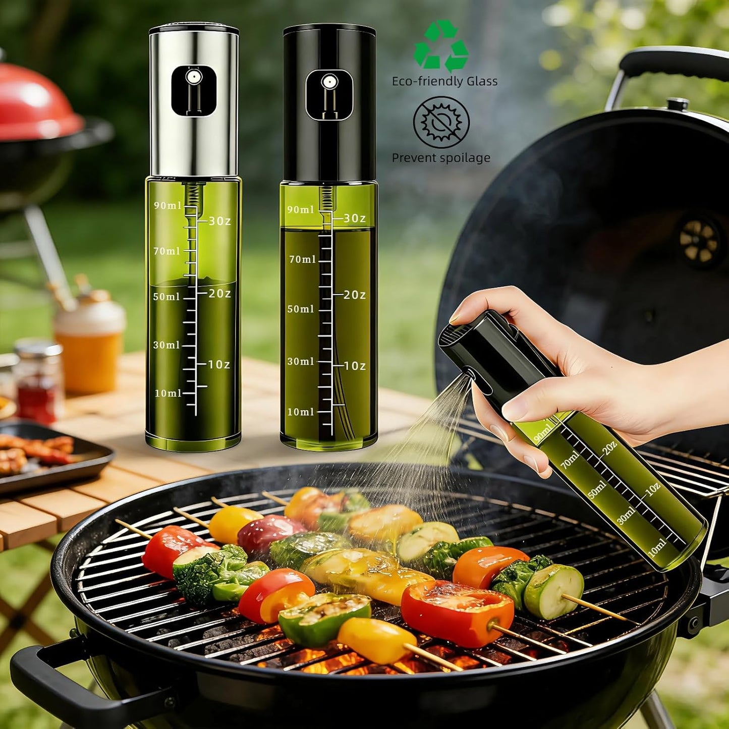 oil sprayer for cooking,olive oil sprayer100ml Light-Blocking Glass, Silver | Portion control mist for air fryer, salad, BBQ, refillable & reusable, fine mist olive oil kitchen sprayer, anti-drip