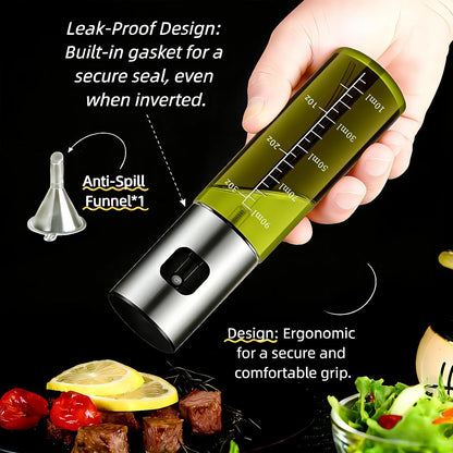 oil sprayer for cooking,olive oil sprayer100ml Light-Blocking Glass, Silver | Portion control mist for air fryer, salad, BBQ, refillable & reusable, fine mist olive oil kitchen sprayer, anti-drip