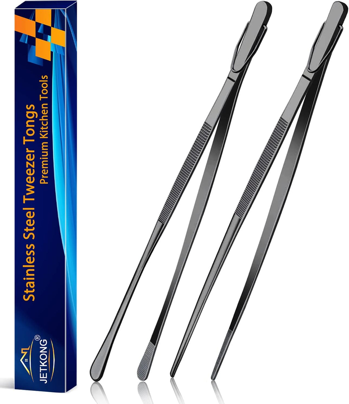 2 Pcs 12-Inch Kitchen Tweezers Fine Tweezer Tongs, Extra-Long Stainless Steel Cooking Tweezers (Silver)