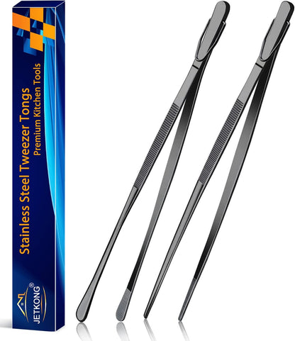 2 Pcs 12-Inch Kitchen Tweezers Fine Tweezer Tongs, Extra-Long Stainless Steel Cooking Tweezers (Silver)