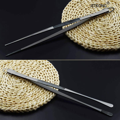 2 Pcs 12-Inch Kitchen Tweezers Fine Tweezer Tongs, Extra-Long Stainless Steel Cooking Tweezers (Silver)