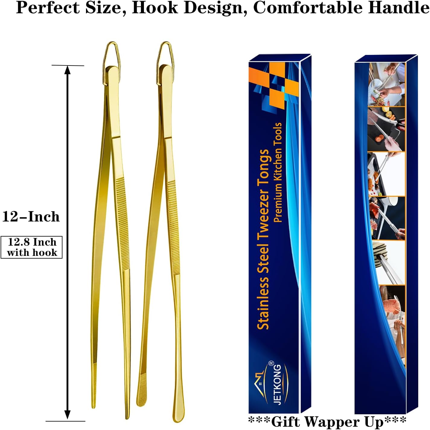 2 Pcs 12-Inch Kitchen Tweezers Fine Tweezer Tongs, Extra-Long Stainless Steel Cooking Tweezers (Silver)