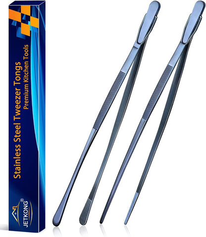 2 Pcs 12-Inch Kitchen Tweezers Fine Tweezer Tongs, Extra-Long Stainless Steel Cooking Tweezers (Silver)