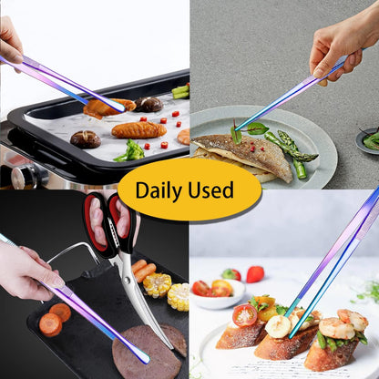2 Pcs 12-Inch Kitchen Tweezers Fine Tweezer Tongs, Extra-Long Stainless Steel Cooking Tweezers (Silver)