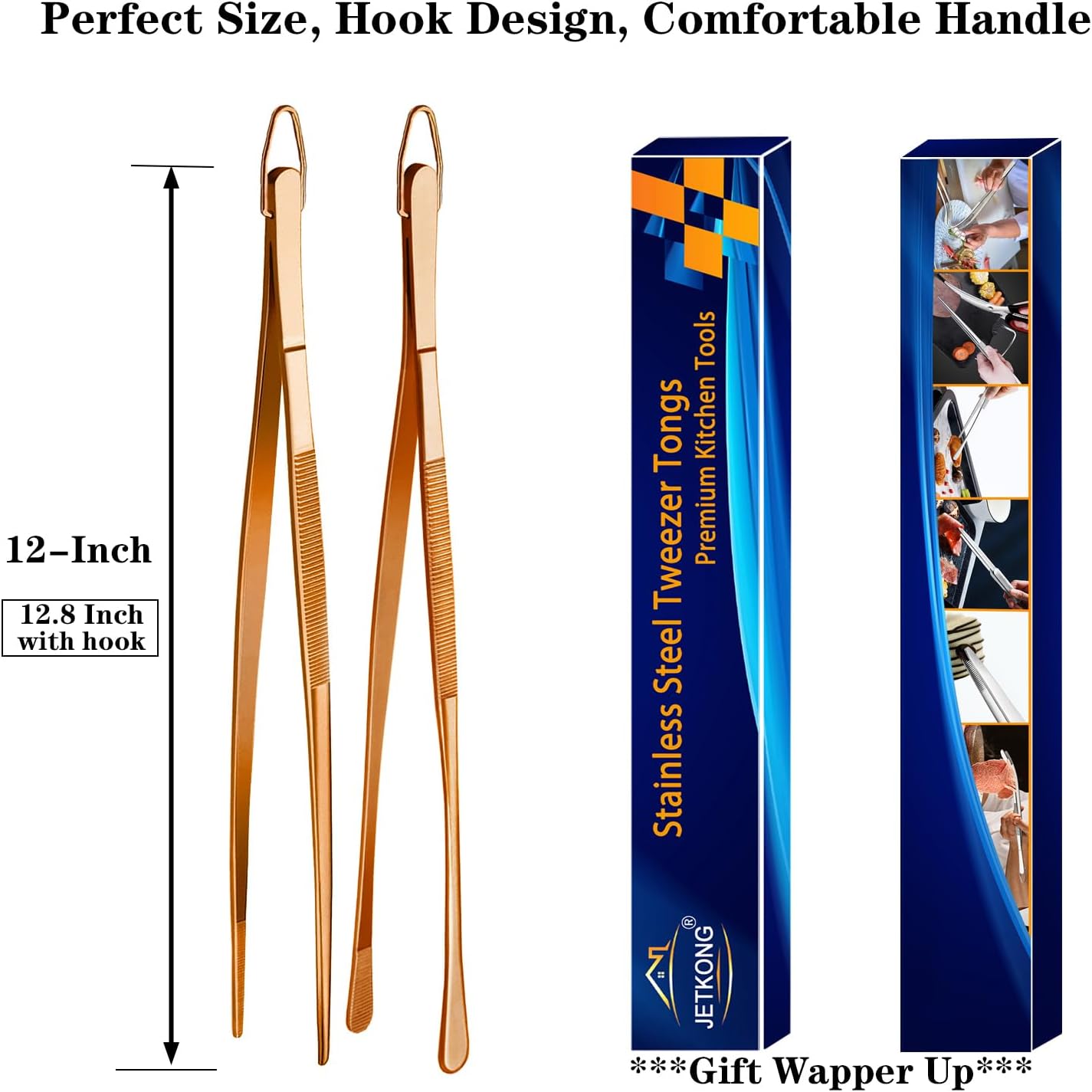 2 Pcs 12-Inch Kitchen Tweezers Fine Tweezer Tongs, Extra-Long Stainless Steel Cooking Tweezers (Silver)