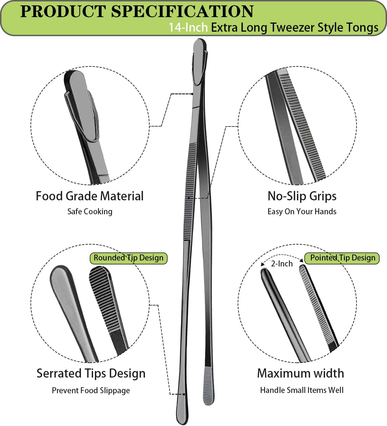 2 Pcs 12-Inch Kitchen Tweezers Fine Tweezer Tongs, Extra-Long Stainless Steel Cooking Tweezers (Silver)
