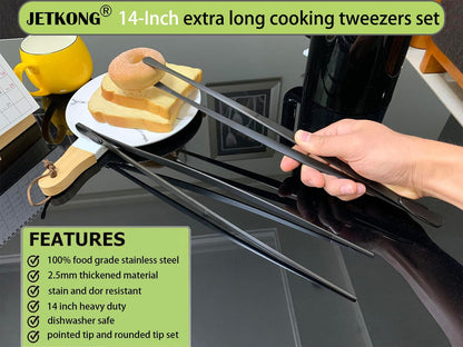 2 Pcs 12-Inch Kitchen Tweezers Fine Tweezer Tongs, Extra-Long Stainless Steel Cooking Tweezers (Silver)