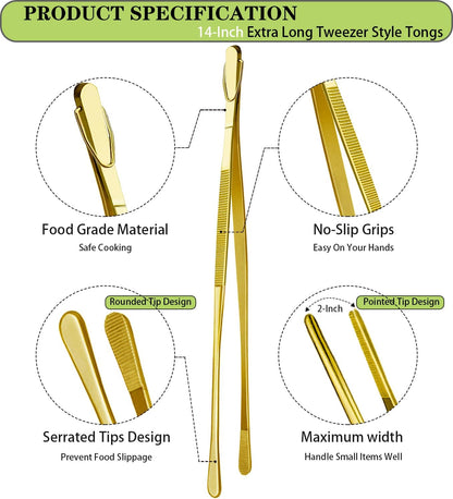 2 Pcs 12-Inch Kitchen Tweezers Fine Tweezer Tongs, Extra-Long Stainless Steel Cooking Tweezers (Silver)