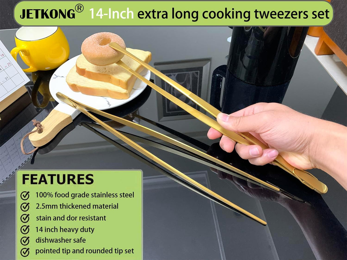 2 Pcs 12-Inch Kitchen Tweezers Fine Tweezer Tongs, Extra-Long Stainless Steel Cooking Tweezers (Silver)