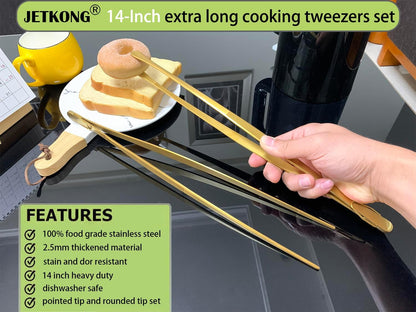 2 Pcs 12-Inch Kitchen Tweezers Fine Tweezer Tongs, Extra-Long Stainless Steel Cooking Tweezers (Silver)