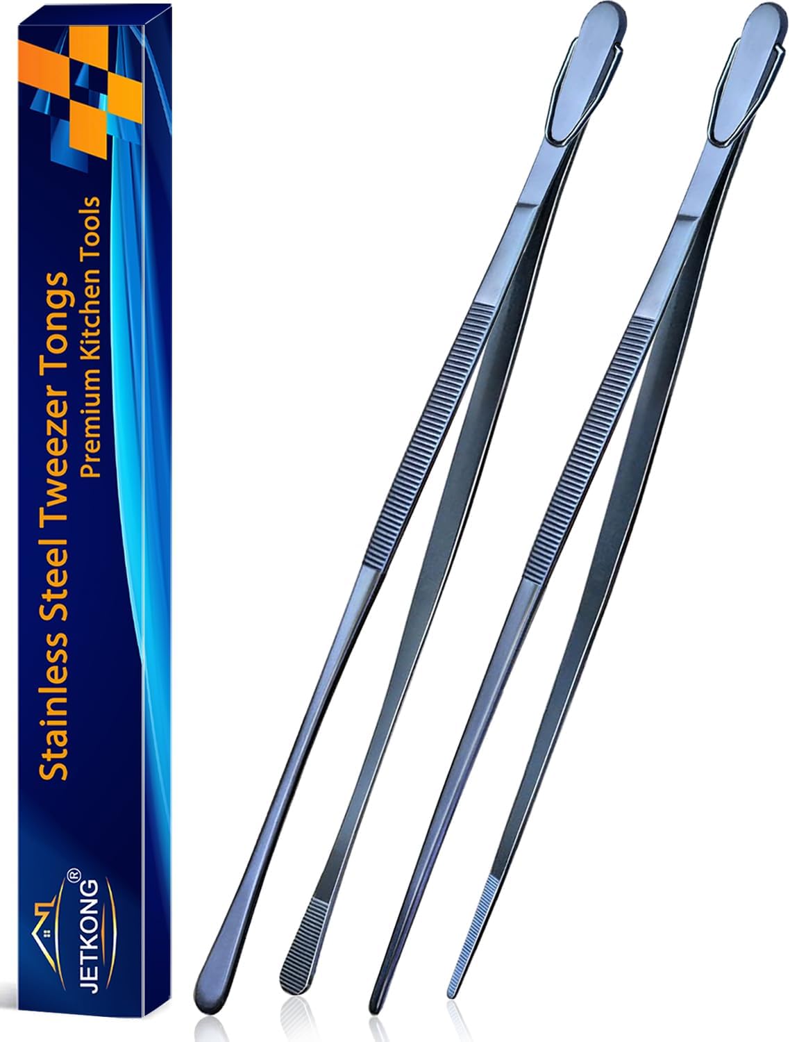 2 Pcs 12-Inch Kitchen Tweezers Fine Tweezer Tongs, Extra-Long Stainless Steel Cooking Tweezers (Silver)