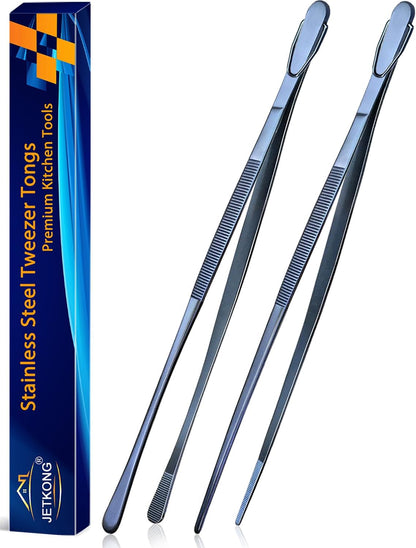 2 Pcs 12-Inch Kitchen Tweezers Fine Tweezer Tongs, Extra-Long Stainless Steel Cooking Tweezers (Silver)