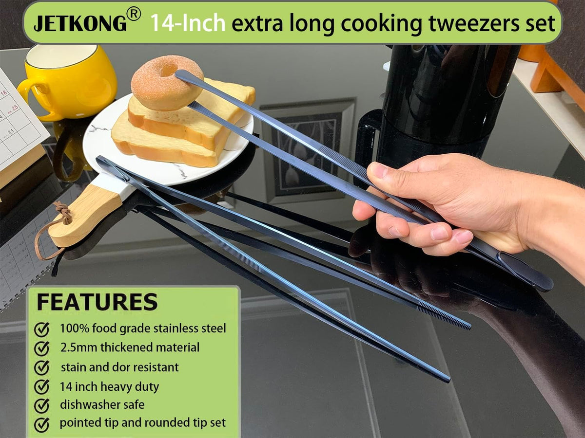 2 Pcs 12-Inch Kitchen Tweezers Fine Tweezer Tongs, Extra-Long Stainless Steel Cooking Tweezers (Silver)
