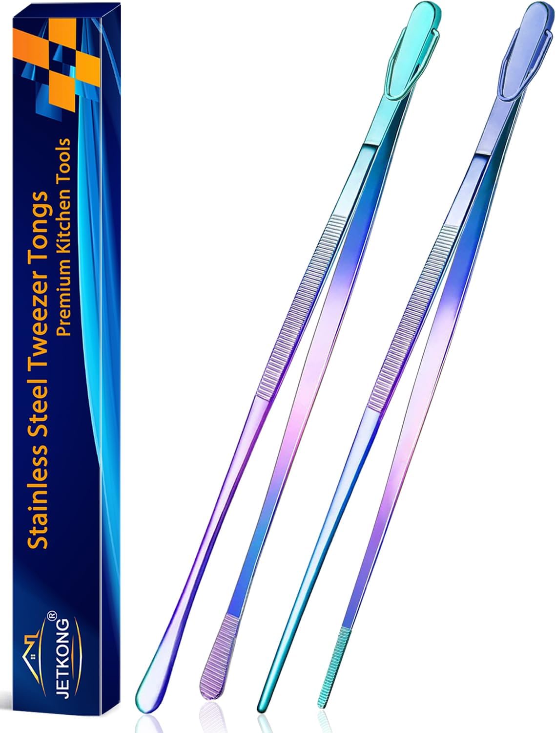 2 Pcs 12-Inch Kitchen Tweezers Fine Tweezer Tongs, Extra-Long Stainless Steel Cooking Tweezers (Silver)