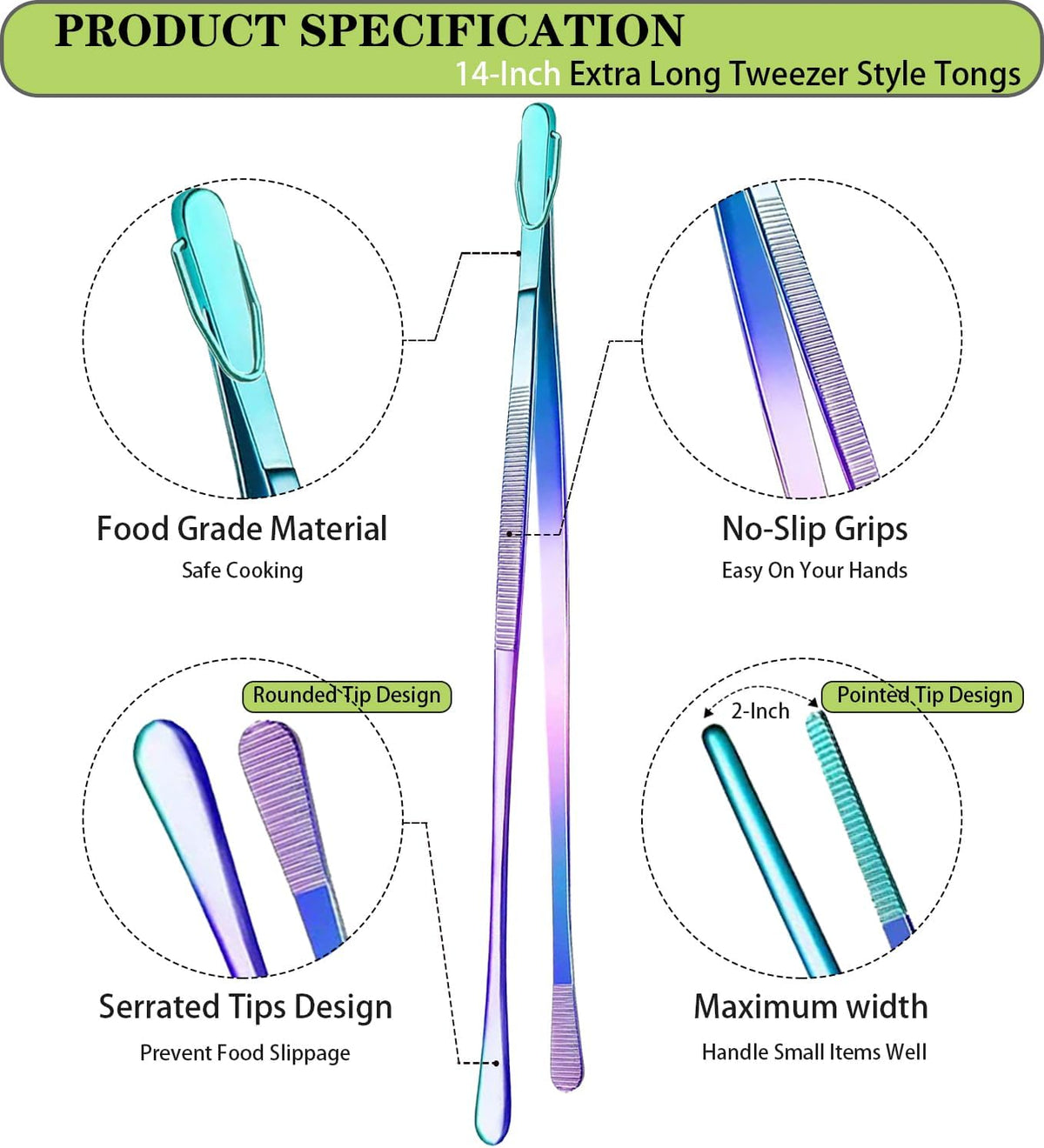 2 Pcs 12-Inch Kitchen Tweezers Fine Tweezer Tongs, Extra-Long Stainless Steel Cooking Tweezers (Silver)