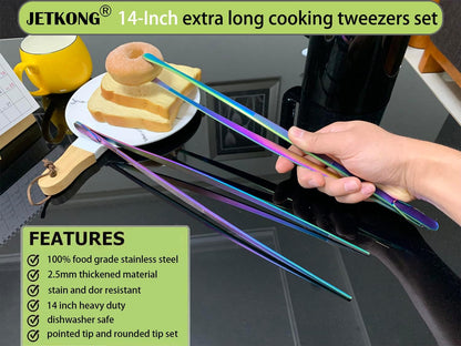 2 Pcs 12-Inch Kitchen Tweezers Fine Tweezer Tongs, Extra-Long Stainless Steel Cooking Tweezers (Silver)