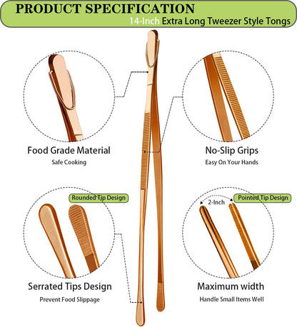 2 Pcs 12-Inch Kitchen Tweezers Fine Tweezer Tongs, Extra-Long Stainless Steel Cooking Tweezers (Silver)