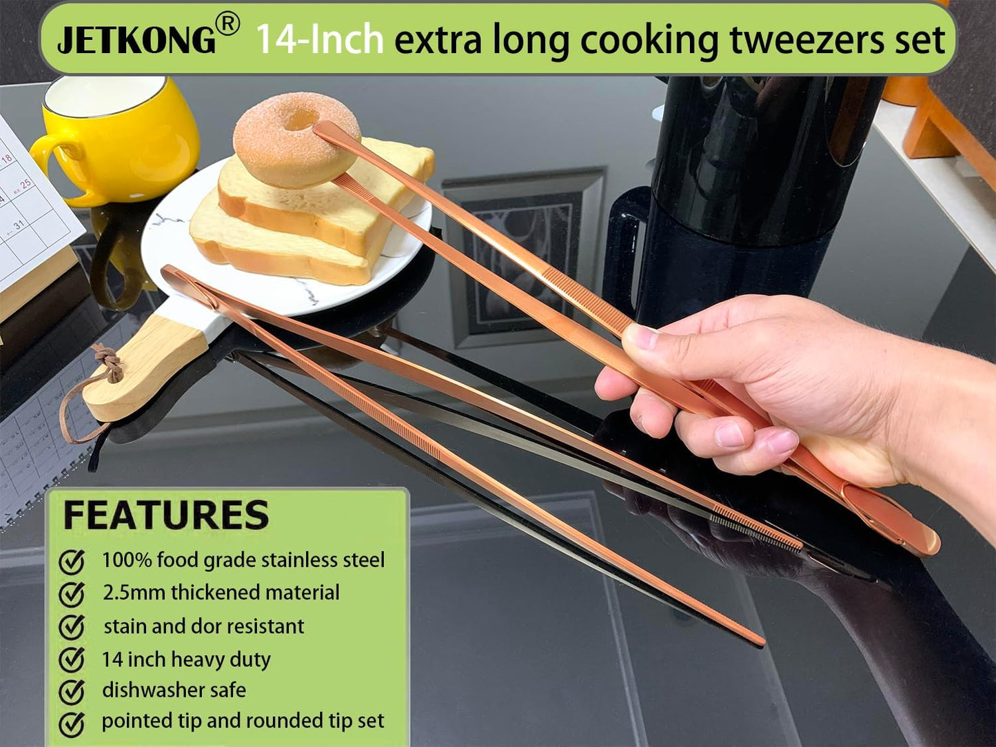 2 Pcs 12-Inch Kitchen Tweezers Fine Tweezer Tongs, Extra-Long Stainless Steel Cooking Tweezers (Silver)
