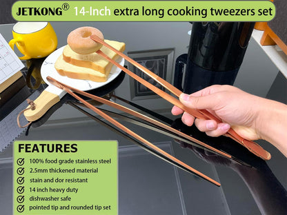 2 Pcs 12-Inch Kitchen Tweezers Fine Tweezer Tongs, Extra-Long Stainless Steel Cooking Tweezers (Silver)
