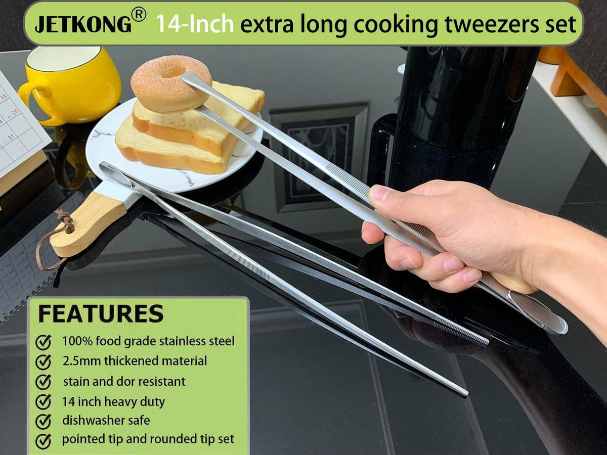 2 Pcs 12-Inch Kitchen Tweezers Fine Tweezer Tongs, Extra-Long Stainless Steel Cooking Tweezers (Silver)