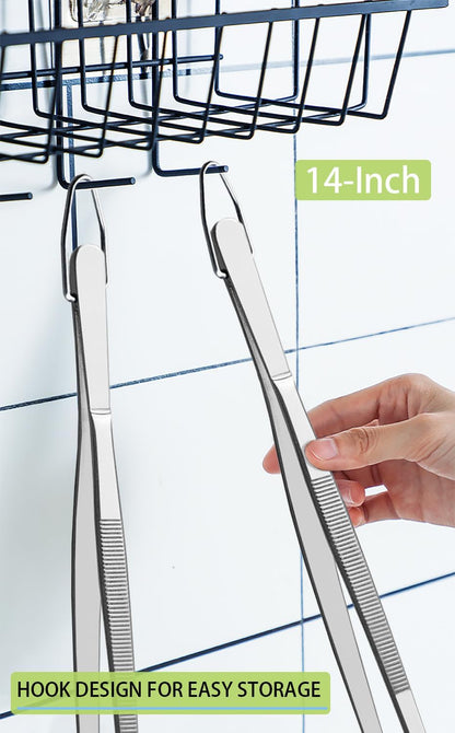 2 Pcs 12-Inch Kitchen Tweezers Fine Tweezer Tongs, Extra-Long Stainless Steel Cooking Tweezers (Silver)
