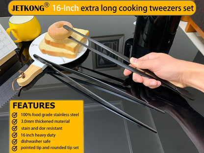 2 Pcs 12-Inch Kitchen Tweezers Fine Tweezer Tongs, Extra-Long Stainless Steel Cooking Tweezers (Silver)