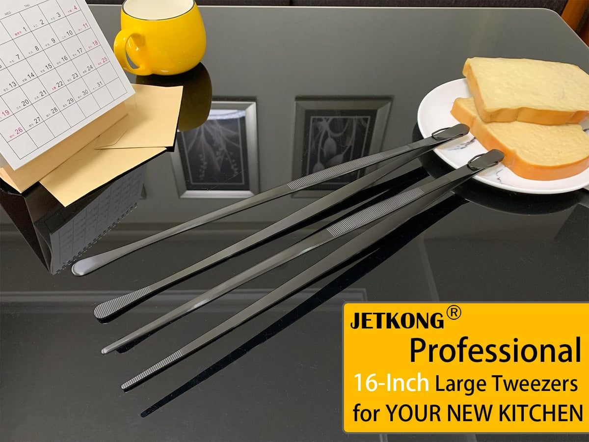 2 Pcs 12-Inch Kitchen Tweezers Fine Tweezer Tongs, Extra-Long Stainless Steel Cooking Tweezers (Silver)