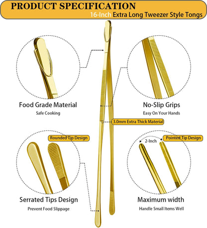 2 Pcs 12-Inch Kitchen Tweezers Fine Tweezer Tongs, Extra-Long Stainless Steel Cooking Tweezers (Silver)